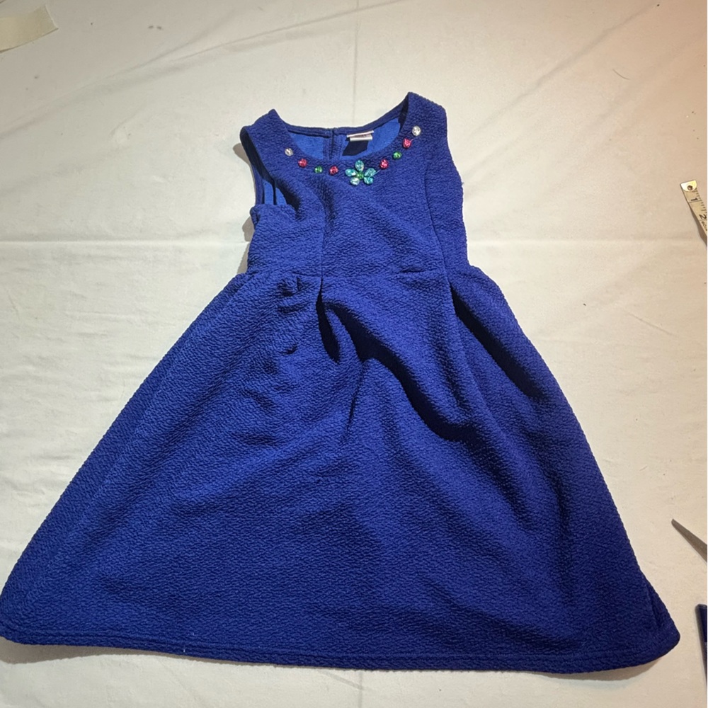 Youngland Girls' Royal Blue Sleeveless Knit Dress with Gem Detail Sz 6